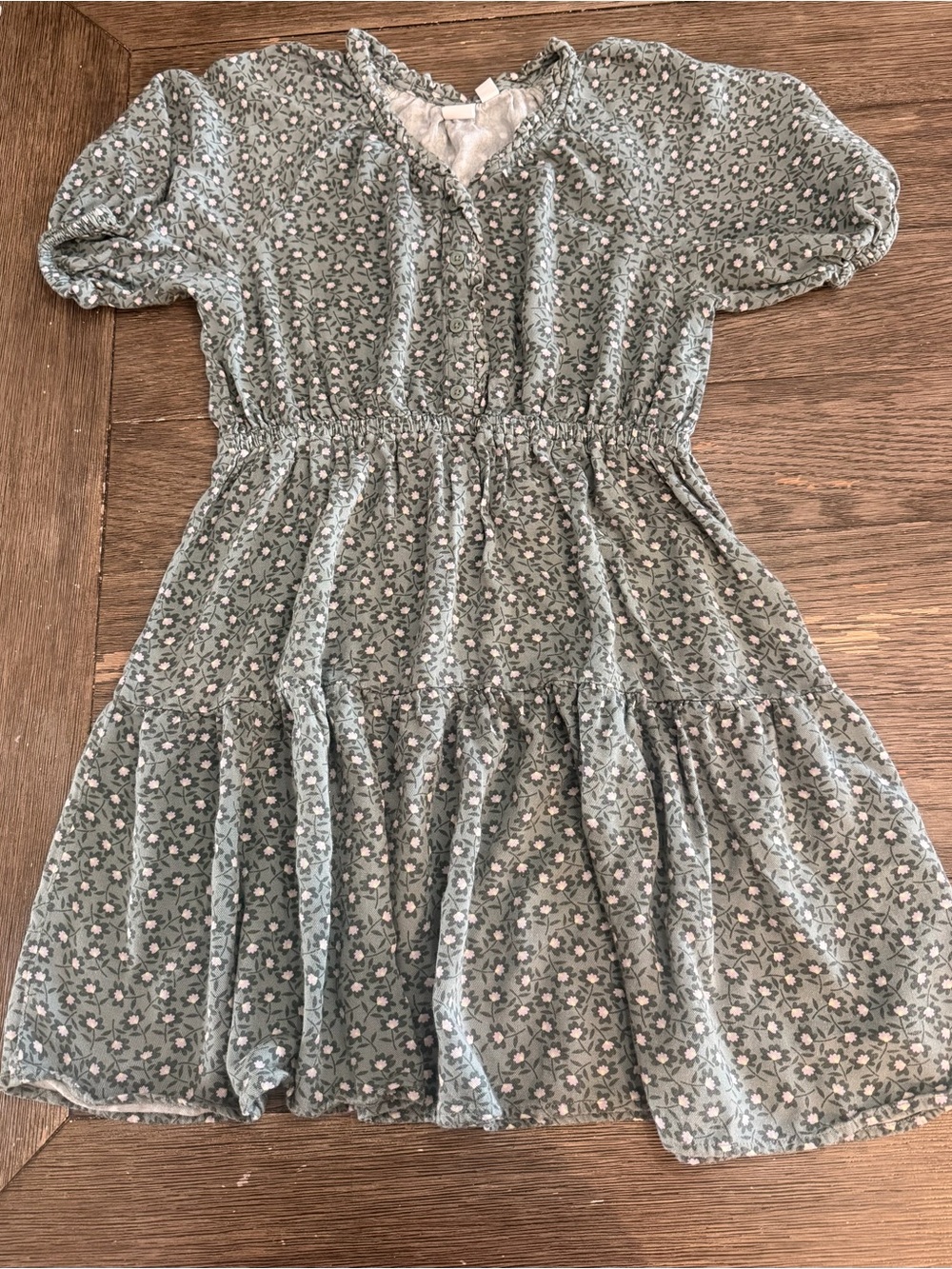 GAP Girls Sage Green Floral Tiered Dress